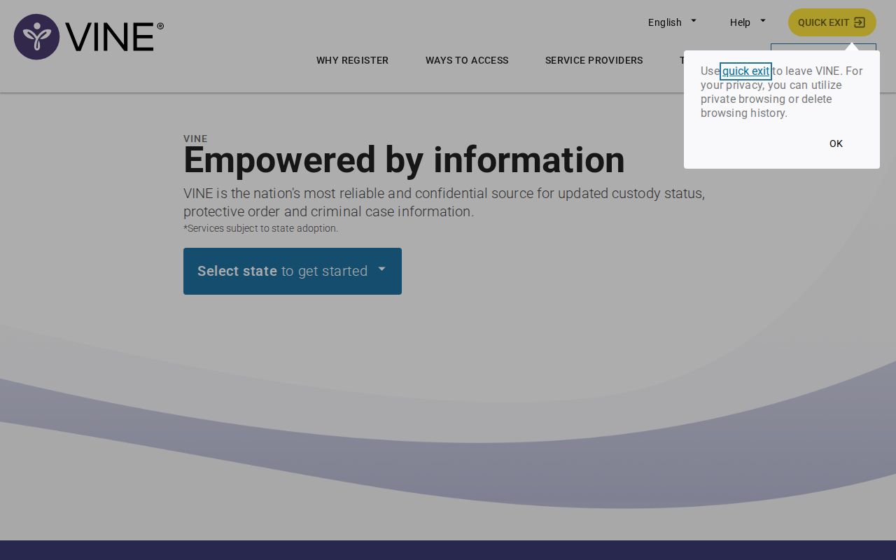 VINELink search and registration interface used to check a Coffee County arrest