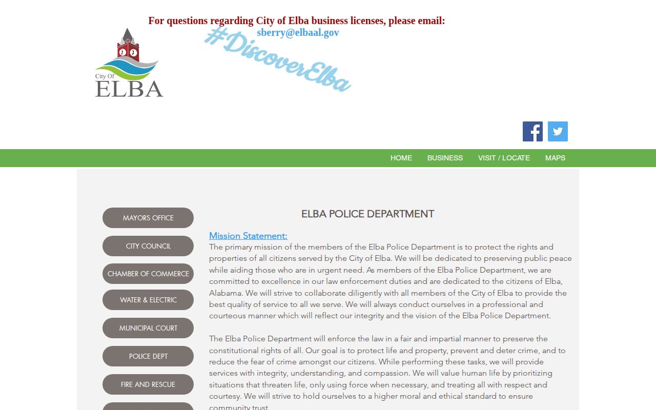 Elba Police Department official contact page for Elba arrests